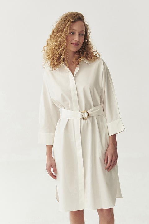 Tatuum, Rochie-camasa midi cu cordon in talie, Alb