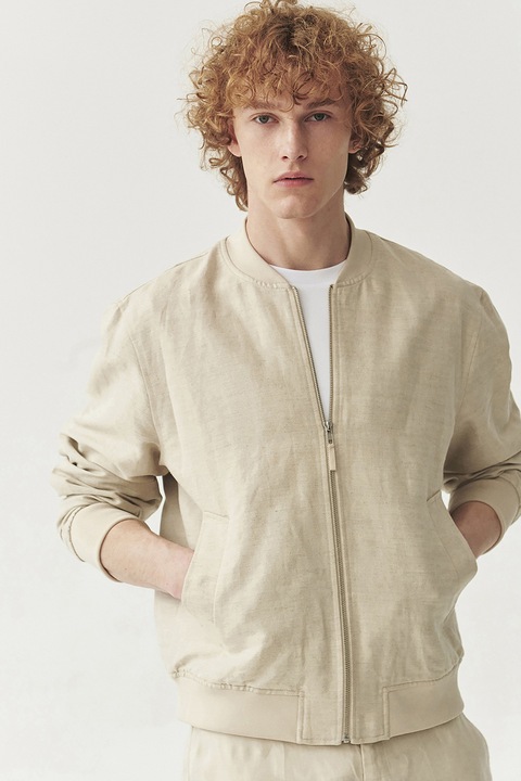 Tatuum, Jacheta din amestec de in cu fermoar si buzunare laterale, Bej deschis, L