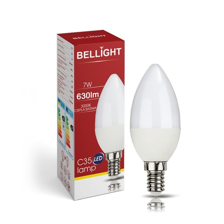 Bec LED C35 BELLIGHT, 7W, E14, alb cald, 3000K