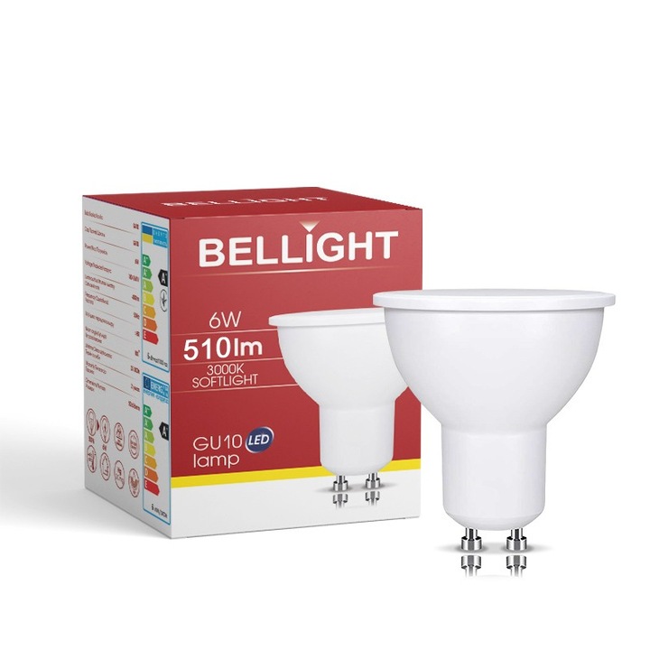 Bec LED BELLIGHT GU10 6W 3000K, forma reflector, alb cald