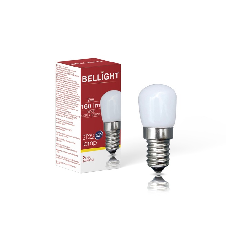 Bec LED BELLIGHT E14 2W 3000K, clasic, pentru frigider, 3 culori de iluminare