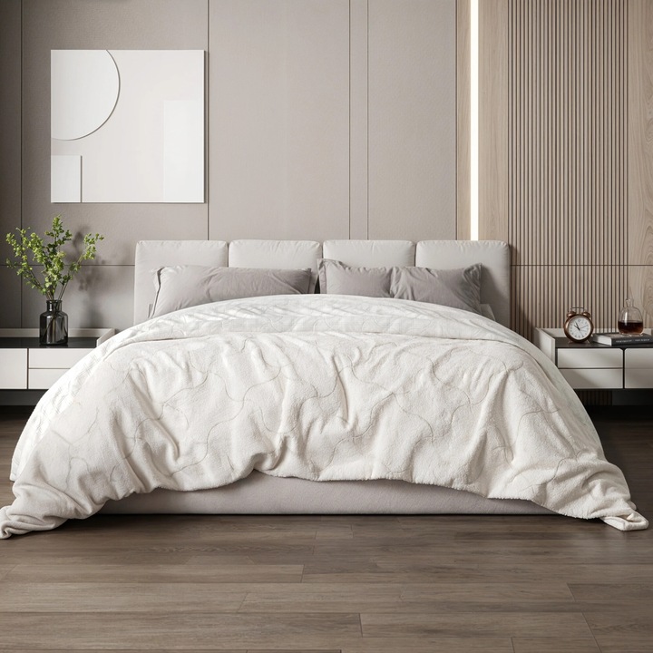 Patura The White Stone, din microfibra, moale, antistress, double face, crem, 140x200cm