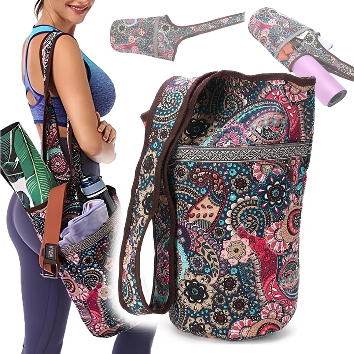 Geanta Yoga Boho Universala, NOVLA, pentru Femei Active & Sporturi, Sala/Plaja/Calatorii/Plimbare Caine/Picnic, Buzunar XXL 42x34cm, Maro Inchis