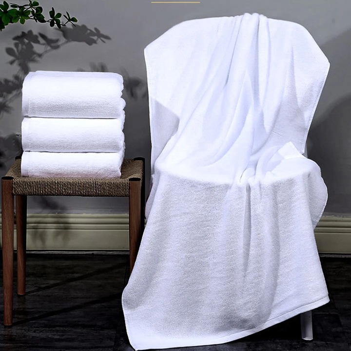Prosop de baie ZYBLSSBB LSM2xh2501-BCS0327455, bumbac, oversized, rezistent la decolorare, foarte absorbant si cu uscare rapida, alb, 140 x 70 cm
