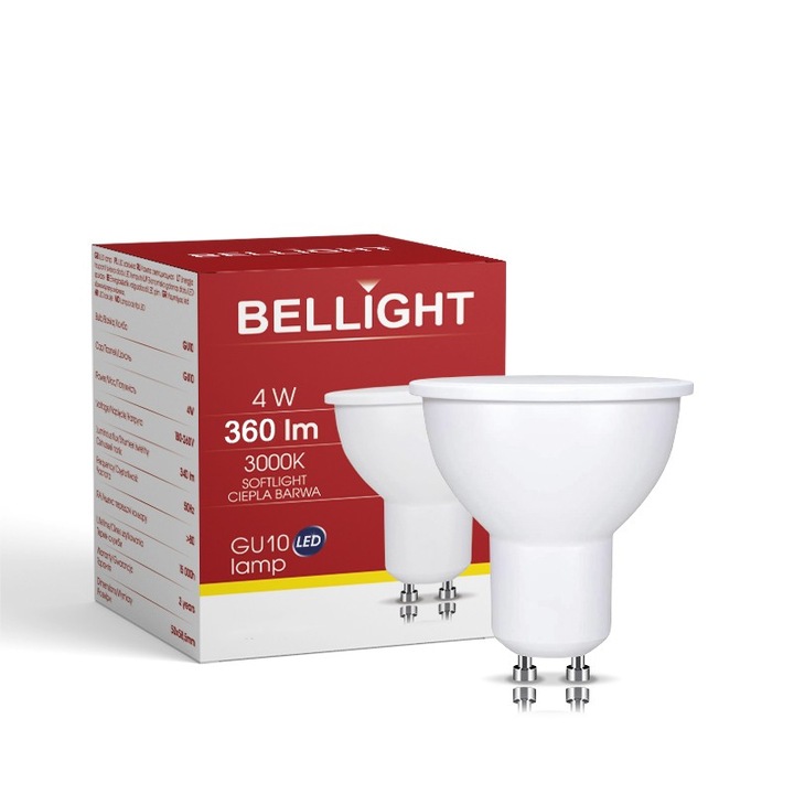 Bec LED BELLIGHT GU10 4W 3000K, forma reflector, lumina calda