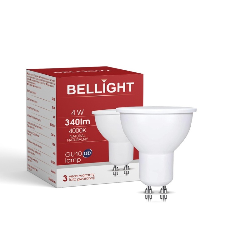 Bec LED BELLIGHT GU10 4W 4000K, forma reflector, alb neutru