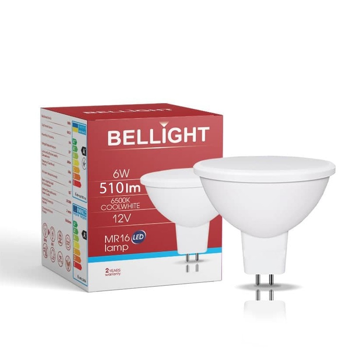 LED крушка BELLIGHT MR16 12V 6W 6500K, класическа, MR16 фасунга, студен цвят