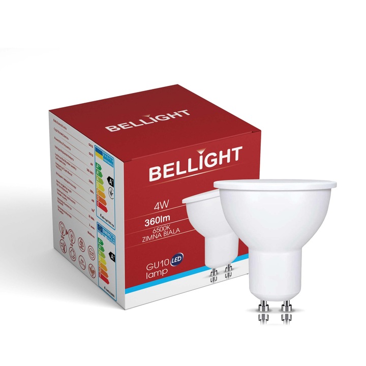 Bec LED, BELLIGHT, GU10, 4W, 6500K, alb rece