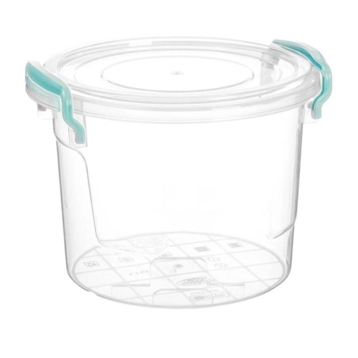 Recipient alimentar, rotund, cleme de fixare capac, transparent, 1.1L, 15x11cm