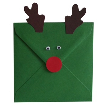 Plic verde Christmas 133 x 133 mm decorat cu ren Plic verde Christmas 133 x 133 mm decorat cu ren