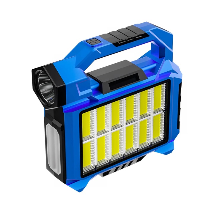 Lanterna solara portabila YANYXR BCS2902523, LED multi‑functie 3 moduri, reincarcabila solar/USB-C, power bank pentru urgente, rezistenta la apa, albastru, 17.5×16.5×4.9 cm