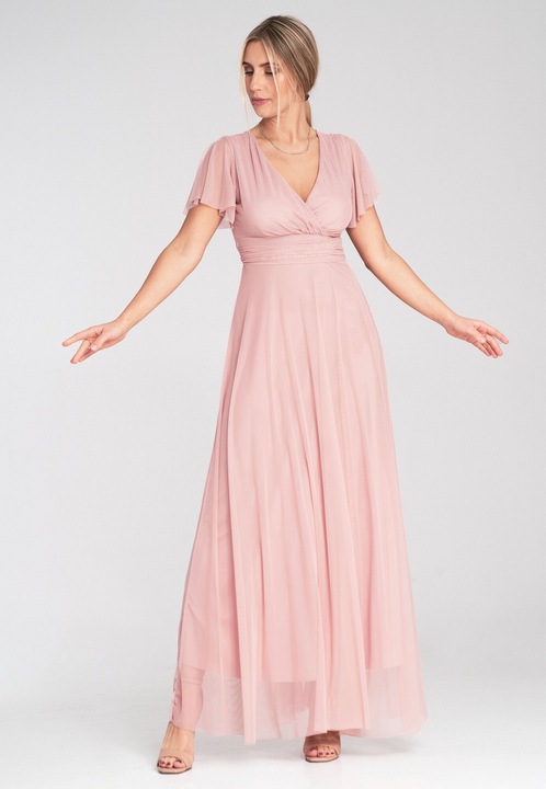 Midi рокля Figl, розова, мрежа, къси ръкави, деколте с плик, за жени, SM INTL