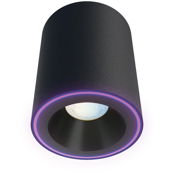 Spot de tavan LED Calex Smart Halo 10cm, RGB, lumina alba si colorata, 500 lumeni, 6.5W, IP20, Negru, Clasa Energetica G