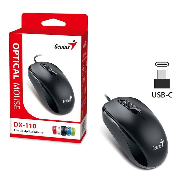 Мишка Genius DX-110, USB-C, 1200DPI, черна