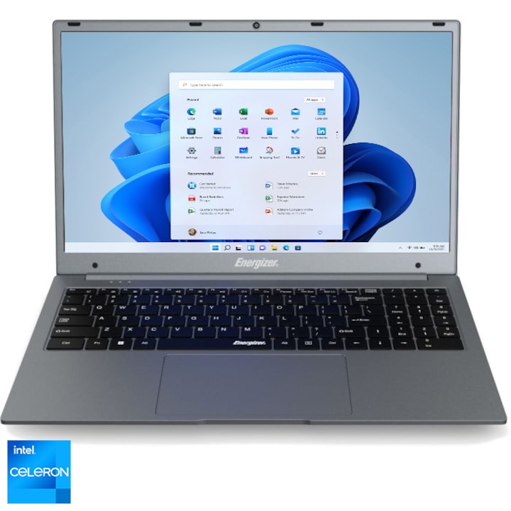 Laptop Energizer EnergyBook cu procesor Intel® Celeron® N4020 pana la 2.80GHz, 15.6'', HD+, 8GB RAM, 256GB SSD, Intel® UHD Graphics 600, Windows 11 Home, Grey