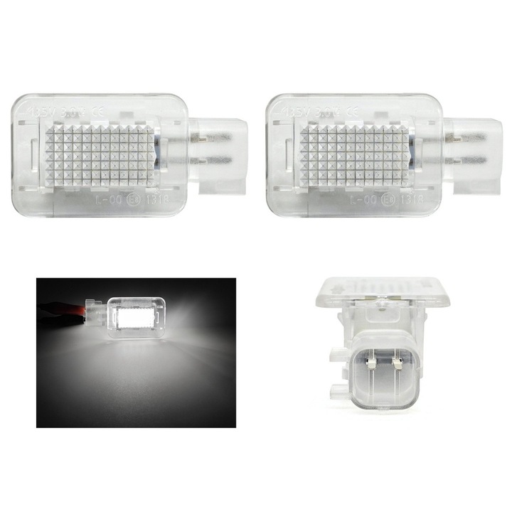 Lampa LED pentru iluminare portiere auto, motoLEDy, Set 2 piese, Dedicat Volvo, Alb Xenon 5500K, Compatibil CANBUS, Fara eroare bec ars, 18 LEDuri SMD 7020, 550 lumeni, 12V, Durata de viata 50.000 ore, Omologare E8