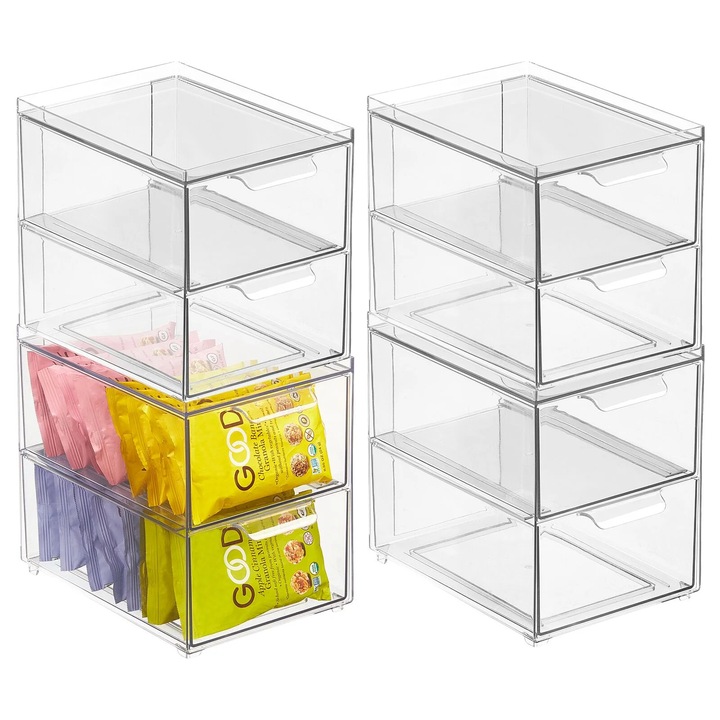 Set organizatoare de bucatarie Fokelyi cu 2 sertare, 4 piese, transparent, 8.58x6x7.73cm