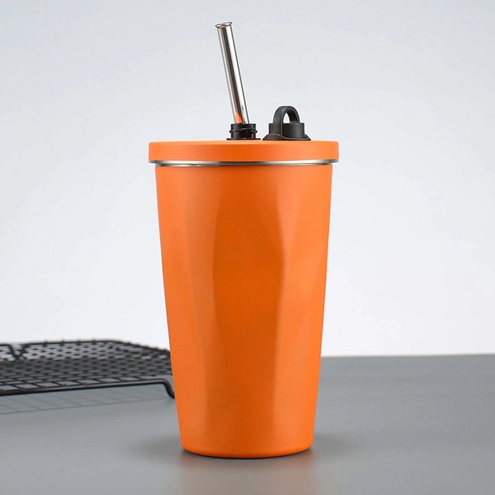 Pahar cu pai din otel inoxidabil YANYXR, capacitate 600ml, izolat vid, portabil, multicolor