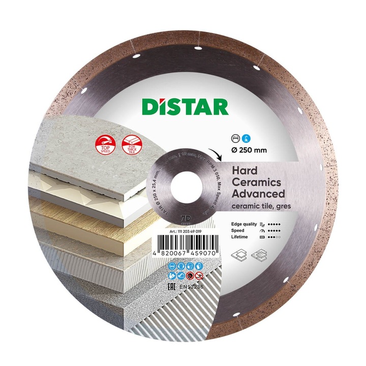 Distar Hard Ceramics Advanced nedves vágó gyémánt tárcsa, átmérő 250 mm, belső furat 25,4 mm vágógépekhez