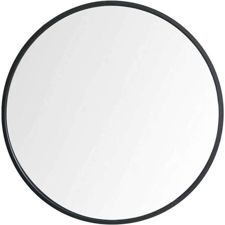 Кръгло висящо огледало, MOVETINO, винтидж-модерен дизайн, висящо, алуминиева рамка, за хол, спалня, баня, гардеробна, коридор, черно, 80 см