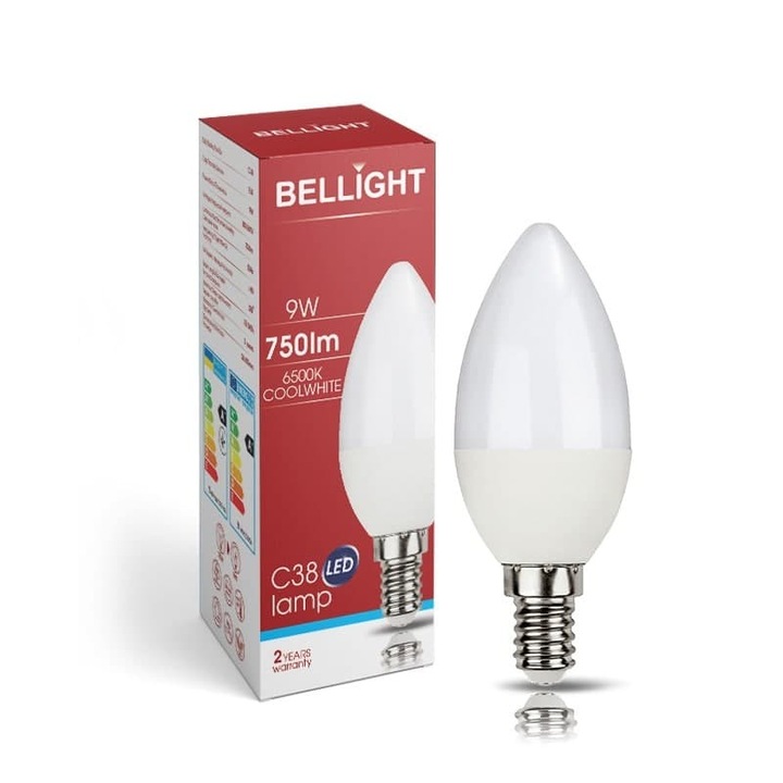 Bec LED BELLIGHT C38 E14, 9W, 6500K, alb rece, 200°