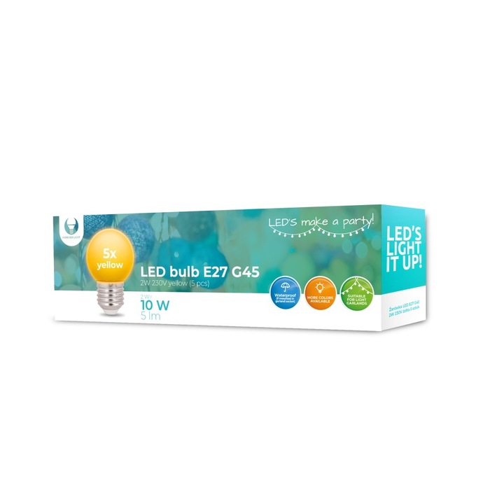 Set 5 becuri LED E27 G45 2W galbene