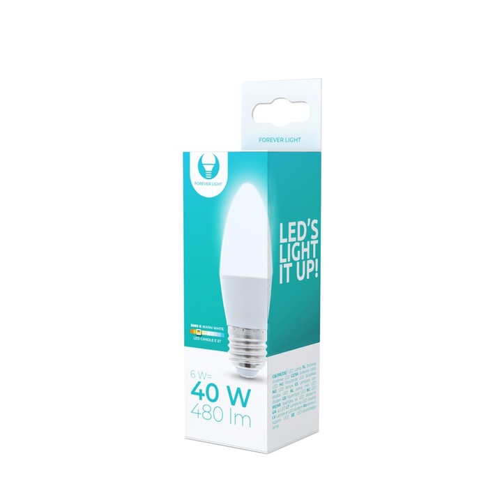 Bec LED E27 6W 3000K 480lm Forever Light, clasic, eficienta energetica clasa G