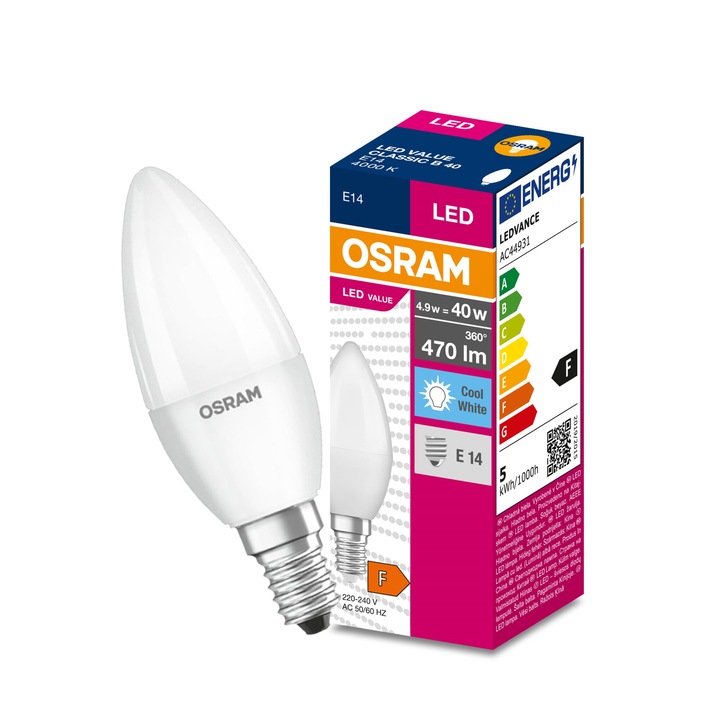 LED крушка E14 4.9W 4000K 470lm Osram, класическа, форма на свещ