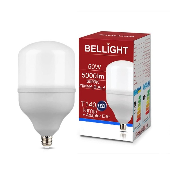 Bec LED BELLIGHT E27/E40, 50W, 6500K, 5000lm, set cu adaptor