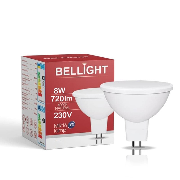 Bec LED MR16 8W 230V 4000K, BELLIGHT, 720lm, Neutru