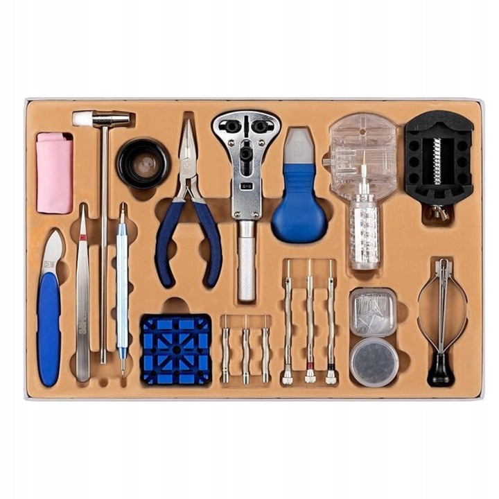 Set de unelte pentru repararea ceasurilor, 155 piese, prietenos cu incepatorii si profesionistii, cutie portabila