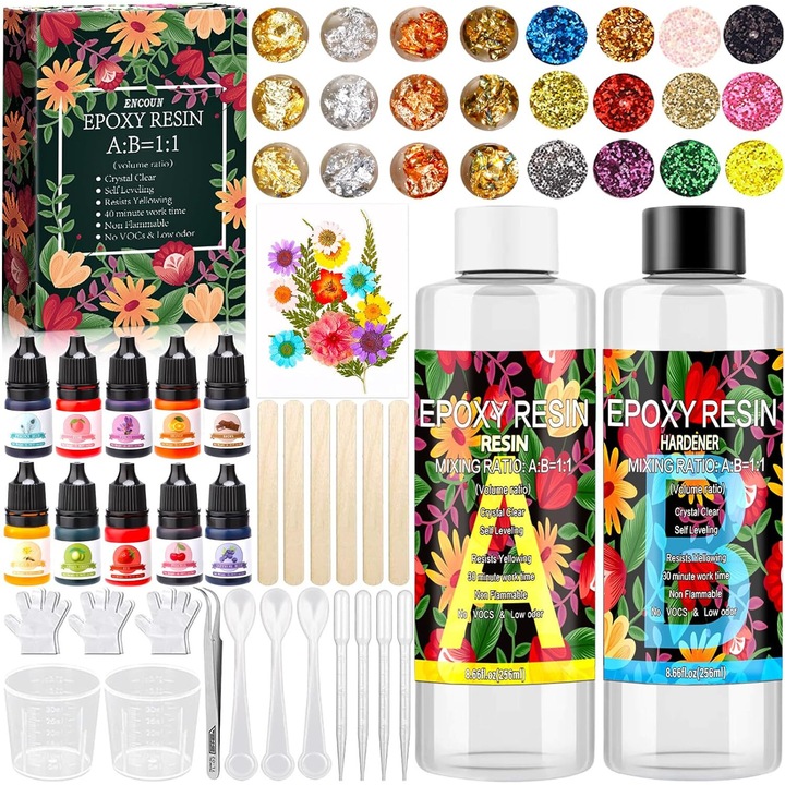 Set de turnare rasina epoxidica 512ml cu pigmenti si sclipici, TRS