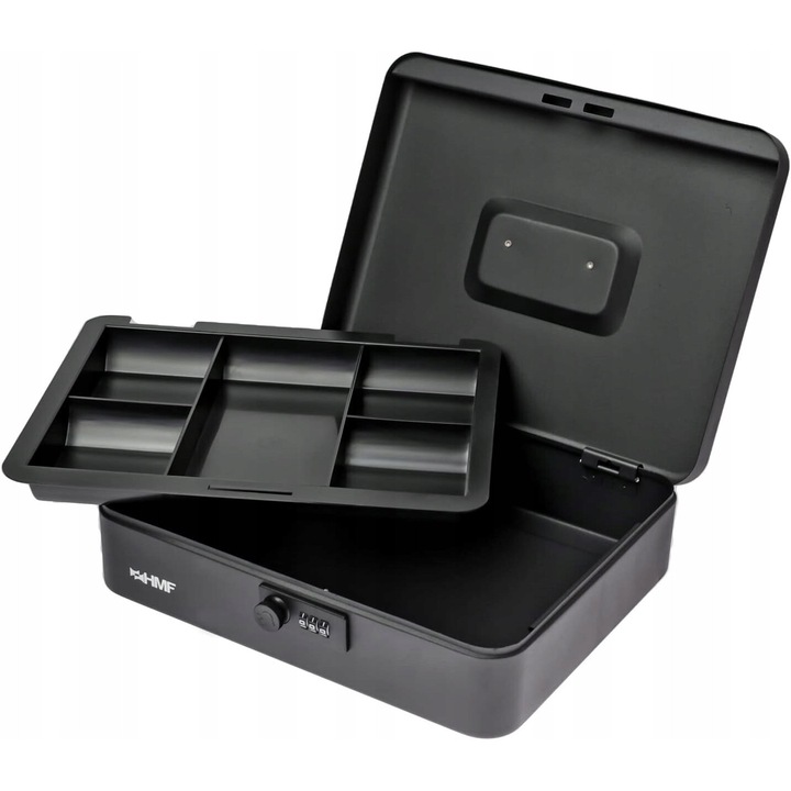 Caseta pentru bani, cu incuietoare cu cod, 30x24x9 cm, neagra, rezistenta la zgarieturi