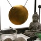 Zen kert dekorációs szett Buddhával és Gonggal, kő, növény, 30x20cm