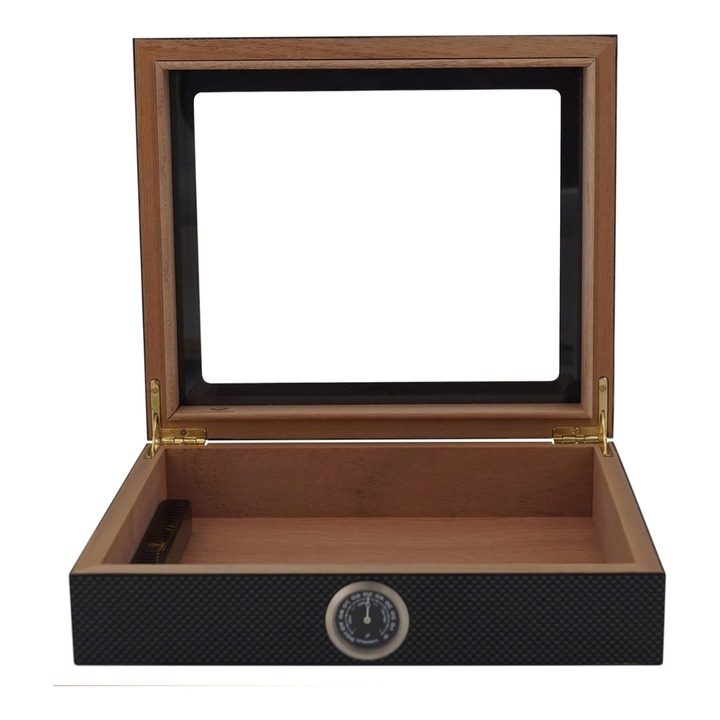 Humidor pentru 30 de trabucuri, GERMANUS, exterior din fibra de carbon, interior din cedru spaniol, 26x22x6.5cm