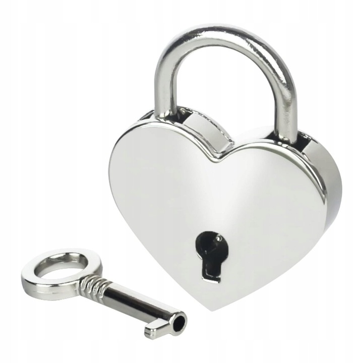 Mini lacat decorativ cu cheie, TRS, forma inima, argintiu, 3,9x3x0,7 cm
