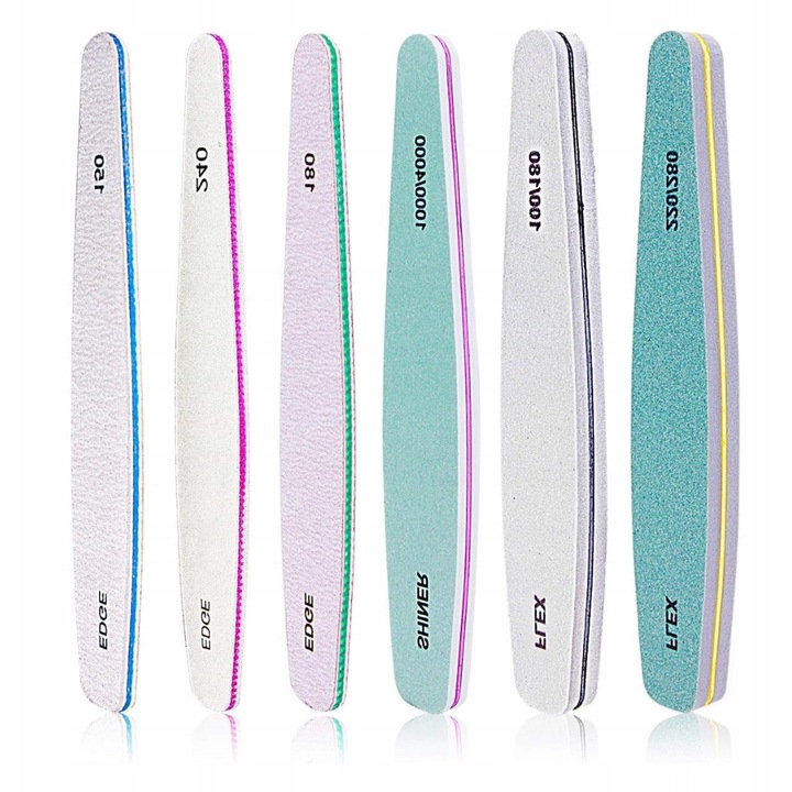 Set pilniki unghii, TRS, 6 piese, roz, alb, negru, dimensiuni pilniki 17.8x2x0.5cm, dimensiuni bufori 9x3x2cm