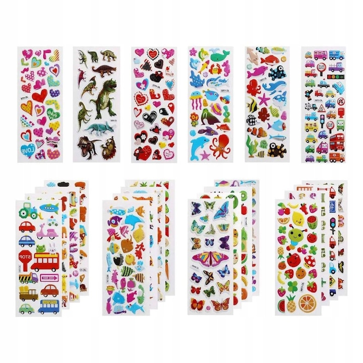 Set 500 Stickere 3D pentru copii, animale, dinozauri, multicolor, 2,54x2,54x2,54cm