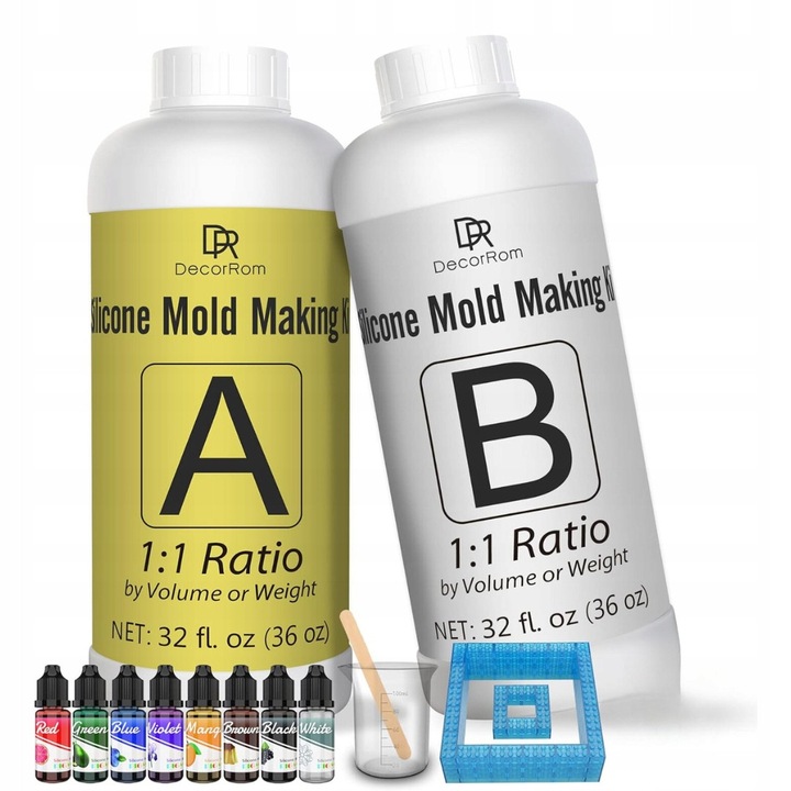 Szilikon formakészítő készlet, TRS, 8 folyékony pigment szín, 100 újrafelhasználható kocka, 1,9L