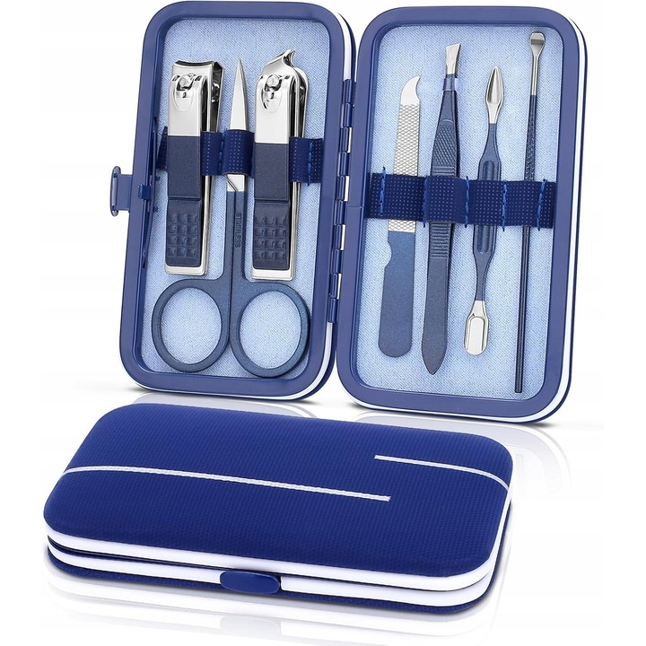 Set manichiura si pedichiura 7 in 1, TRS, otel inoxidabil, compact, ideal pentru calatorii