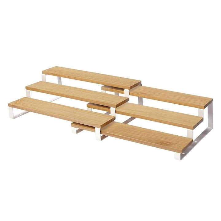 Set 2 rafturi pentru condimente, TRS, alb, bambus si otel