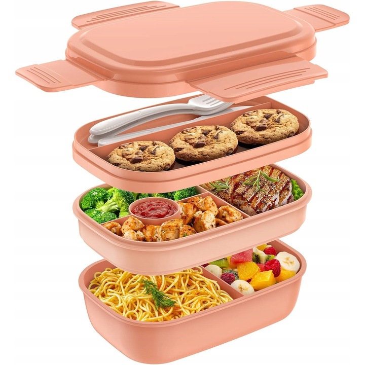 Cutie alimentara cu compartimente, TRS, 1,9L, argintie, 10x20x15cm