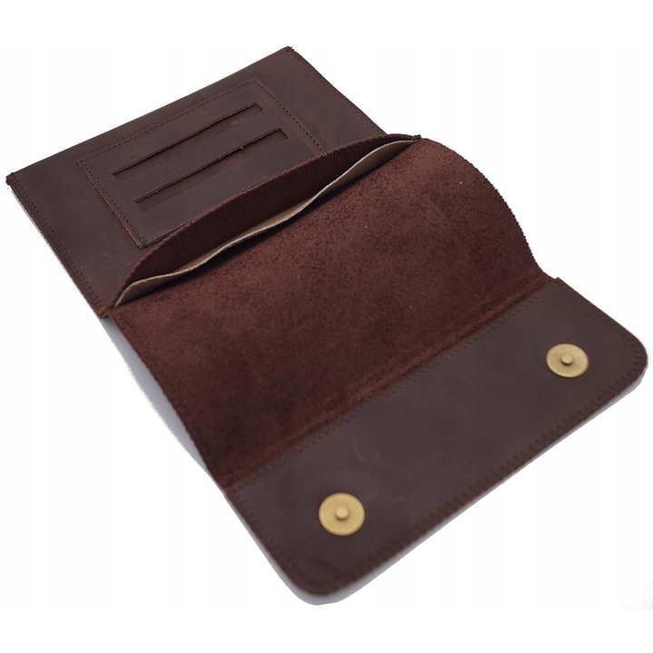 Geanta din piele pentru tutun, culoare maro inchis, dimensiuni 152x92x20mm