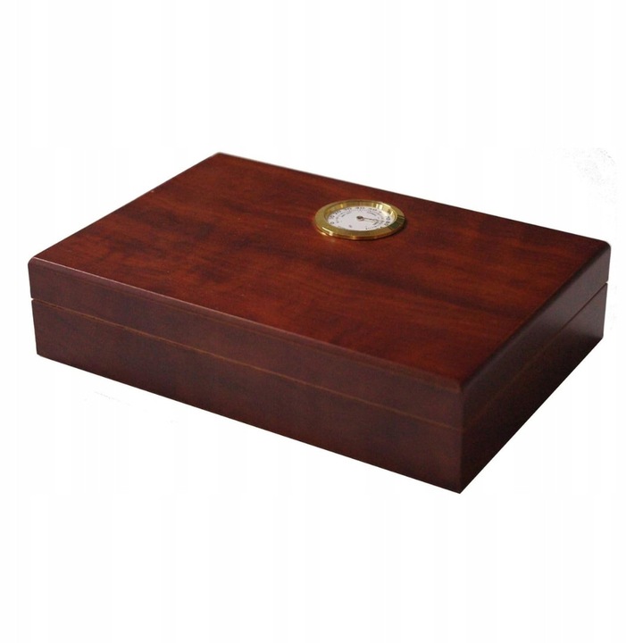Humidor de calatorie GERMANUS, design brun cu lemn de cedru, umidificator, higrometru, 19x13x4,5cm