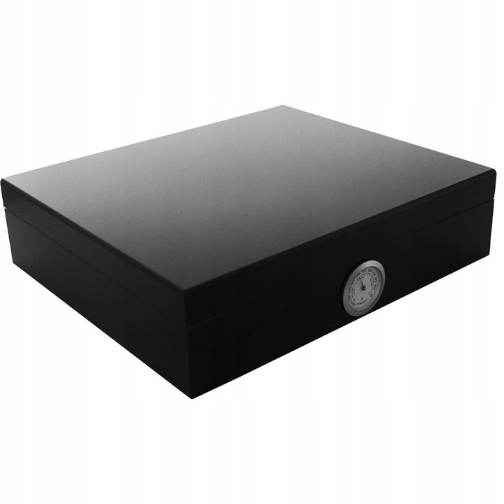 Humidor GERMANUS, negru lacuit, cu higrometru si umidificator, 26x22x7cm
