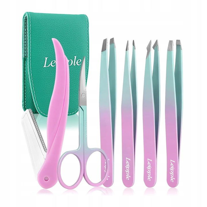 Set pensete TRS, 7 piese, otel inoxidabil, culori variate, etui de calatorie