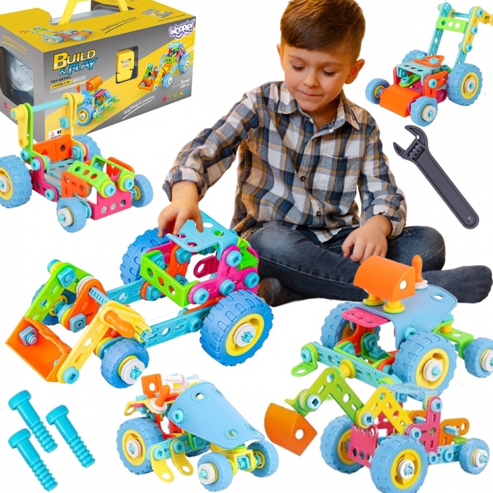 Set de constructie WOOPIE 6 in 1, 118 piese, vehicule, creativitate, varsta 5+