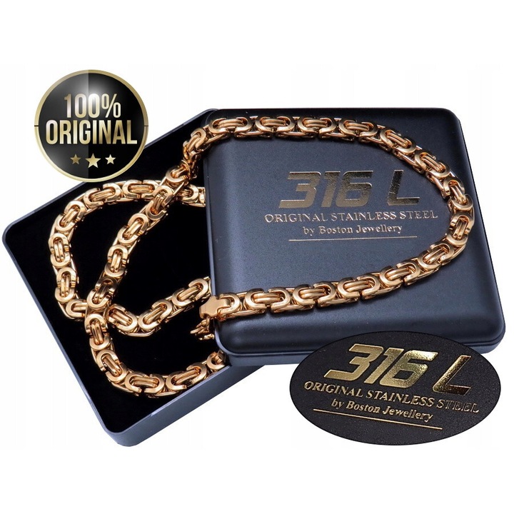 Lantisor de gat, Boston Jewellery, 56cm, 6mm, aur 18k, otel inoxidabil 316L