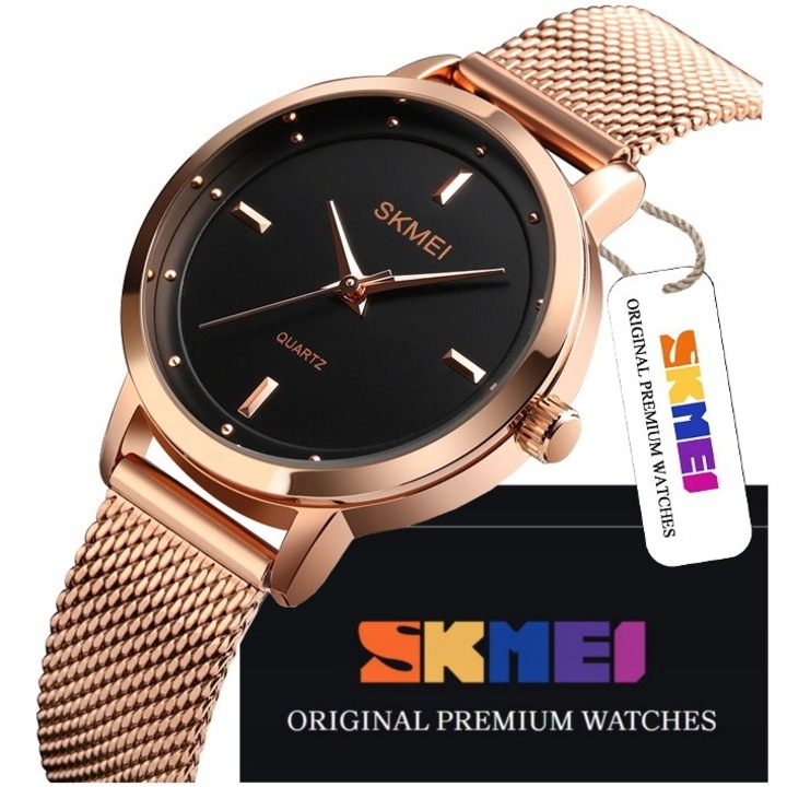 Ceas dama SKMEI, design elegant, analog, auriu/negru