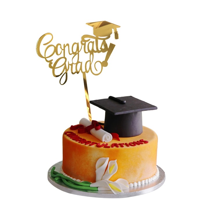 Topper pentru tort ZYBLSSBB LSM2xh01-BCS7016041, din acril glitter dublu fata, design "Congrats Class of 2022" cu sapca de absolvire, multicolor, 1 buc